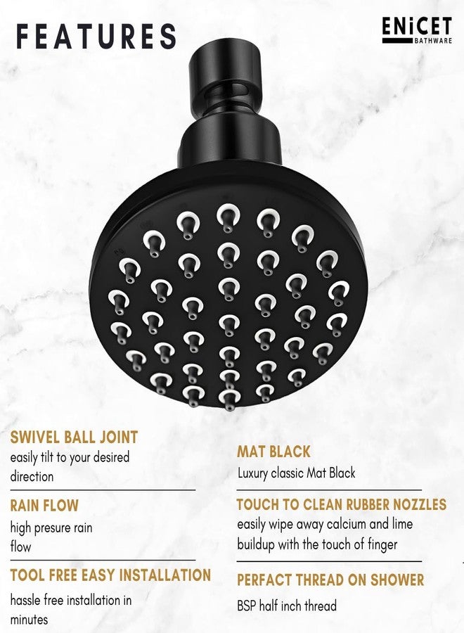 ENICET رأس دش ENICET ABS للحمام، دش مطري علوي 4 بوصة، فوهات مطاطية ناعمة سهلة التنظيف، بدون ذراع، ضغط عالٍ، ضمان لمدة عام واحد (AE150) - Image 5